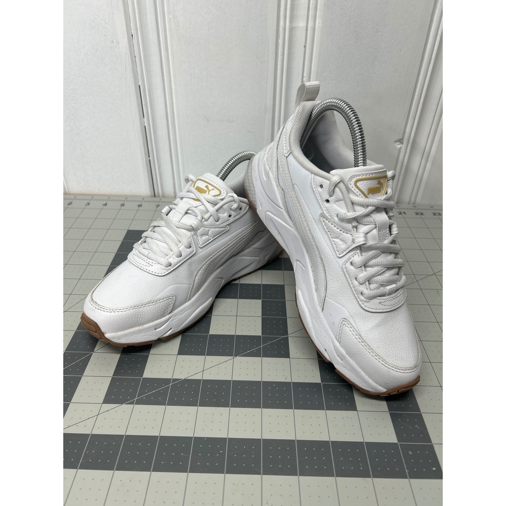 Puma Vis2K Sneakers Womens 6.5 White Gold‎ Chunky Lace Up Retro Y2K Minimalist